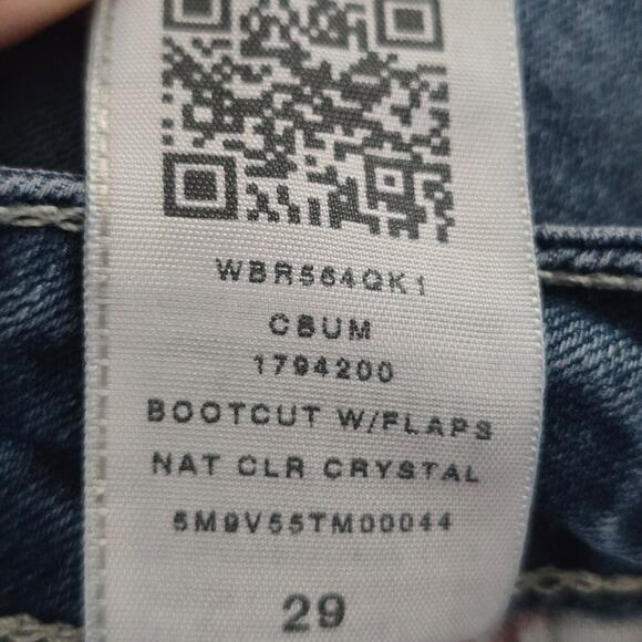 True Religion Nat Clr Crystal Pave Bootcut Horse Shoe  Flaps Back Pocket Size 29 - Picture 8 of 12